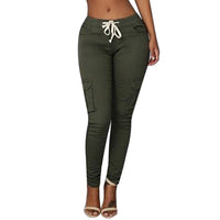 Plus Size Pants Women  New Spring Casual Skinny Pencil Pants Female Waist Drawstring Fahion Army Green Trousers 4XL