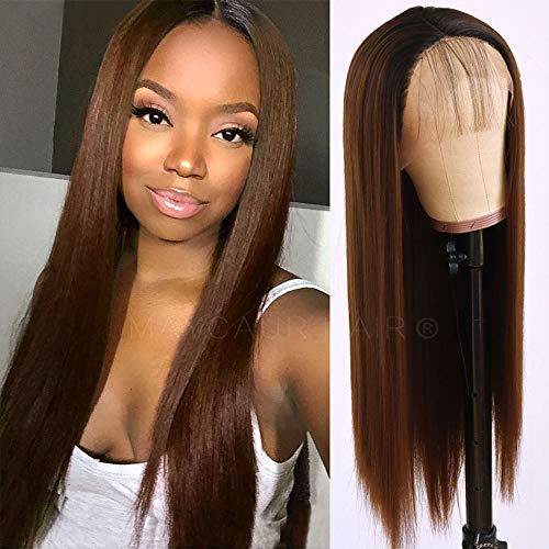 Maycaur Long Black Hair Lace Wigs Loose Wavy Hair Glueless Heat Resistant Synthetic Lace Front Wigs