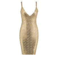 Summer new women dress sleeveless v neck bandage dress sexy bodycon bronzing celebrity party gold dresses