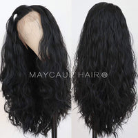 Maycaur Long Black Hair Lace Wigs Loose Wavy Hair Glueless Heat Resistant Synthetic Lace Front Wigs