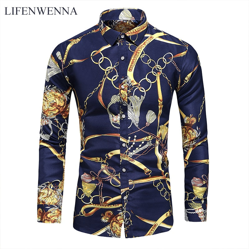 LIFENWENNA 6XL 7XL Shirt Men New Fashion Personality Print Long Sleeve Shirts Mens Casual Plus Size Flower Beach Hawaiian Shirt