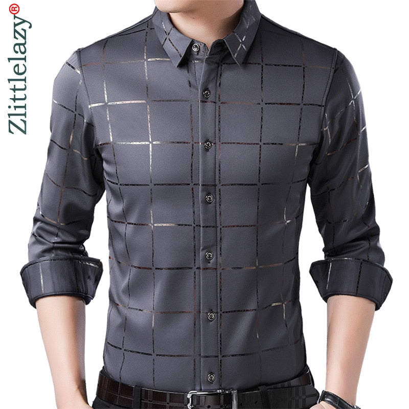 2020 Brand Casual Spring Luxury Plaid Long Sleeve Slim Fit Men Shirt Streetwear Social Dress Shirts Mens Fashions Jersey 2309