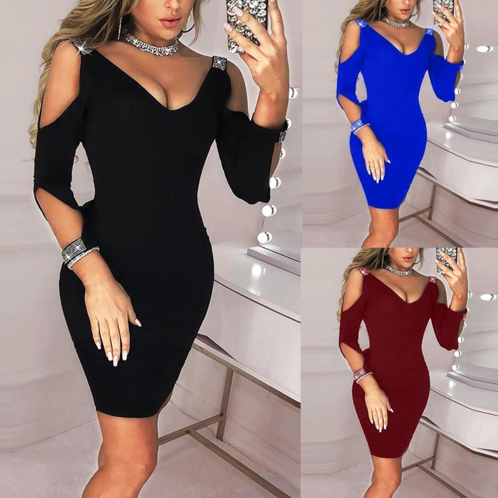 clothes Party Lady Sexy  Long Sleeve V Neck Bodycon Mini Dress women