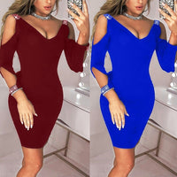 clothes Party Lady Sexy  Long Sleeve V Neck Bodycon Mini Dress women