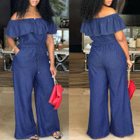 Fashion Casual Women Solid Off Shoulder Long Romper Jumpsuit Bodysuit Overall Wide Legs