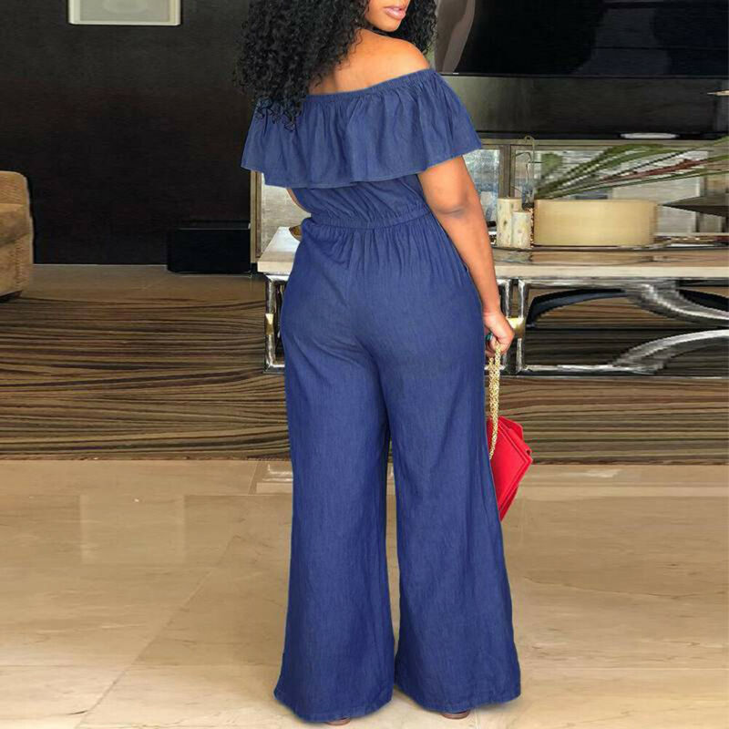 Fashion Casual Women Solid Off Shoulder Long Romper Jumpsuit Bodysuit Overall Wide Legs