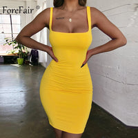 Spaghetti Strap Sexy Bodycon Dress Summer Yellow Neon Sleeveless Mini Short Dress