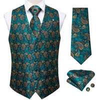 New Teal Green Paisley 100% Silk Formal Dress Vest