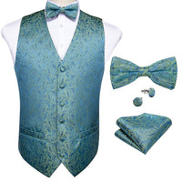 New Teal Green Paisley 100% Silk Formal Dress Vest