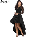 New Lace Patchwork Elegant Dress Women O Neck Long Sleeve Asymmetrical Large Swing Dress Ladies Sexy Hollow Evening Party Dress