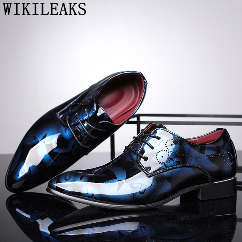 Office Men Dress Shoes Floral Pattern Men Formal Shoes Leather Luxury Fashion