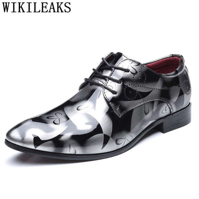 Office Men Dress Shoes Floral Pattern Men Formal Shoes Leather Luxury Fashion