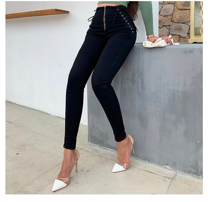 High Waist Jeans Women Hip Lift 2021 Autumn Winter Stretch Denim Pencil Pants