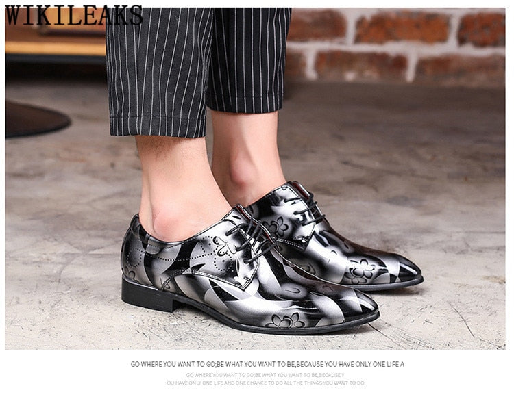 Office Men Dress Shoes Floral Pattern Men Formal Shoes Leather Luxury Fashion