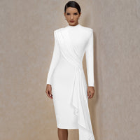 Ocstrade New Arrival Drape Crew Long Sleeve Bandage Dress Winter Women White Bandage Dress Bodycon Sexy Evening Party Dress