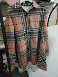 Plaid Check Tunic Elegant Dress Casual Irregular Mini Long-sleeve Loose Straight Short Dresses