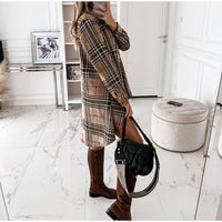 Plaid Check Tunic Elegant Dress Casual Irregular Mini Long-sleeve Loose Straight Short Dresses