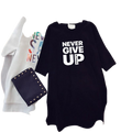 NEVER Series Letter Plus Size Black Mini Dress Loose Summer Long T Shirt Casual Clothes Femme