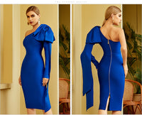 Adyce 2021 New Autumn Women One Shoulder Bandage Dress Sexy Long Sleeve Bow Blue Celebrity Evening Runway Party Bodycon Dresses