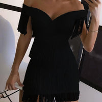 Sexy Sleeveless Bodycon White Off Shoulder Tassel Female Short Dresses