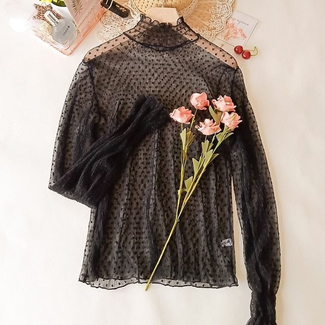 2020 New Transparent Loose Women Lace Blouse