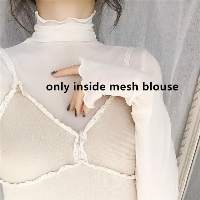 2020 New Transparent Loose Women Lace Blouse