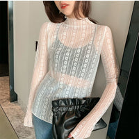 2020 New Transparent Loose Women Lace Blouse