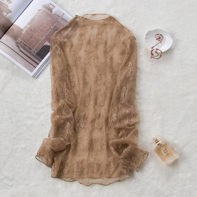 2020 New Transparent Loose Women Lace Blouse