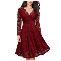 2020 Spring Evenning Party Dress Sexy V Neck Long Sleeve Elegant Dresses Women Formal Lace Long Party Dress Vestidos Red Black