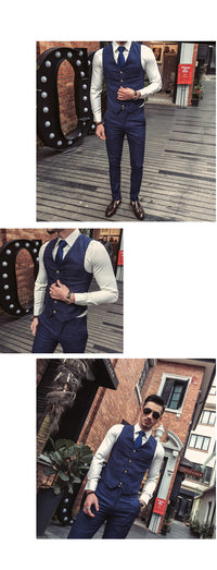 ( Jacket + Vest + Pants ) New Fashion Boutique Men's Plaid Formal Business Suit 3 Piece Set