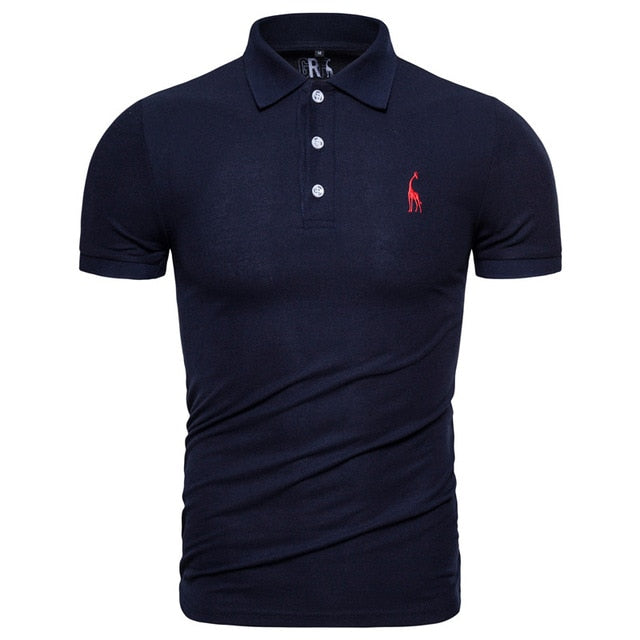 New Polo Shirt Men Solid Casual Cotton Polo Giraffe Men Slim Fit Embroidery Short Sleeve Men's Polo 10 Colors