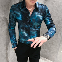 Long Sleeve Beautiful Print Men British Style Shirt Men New Fashion