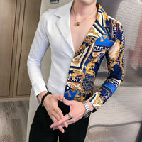 Men Shirt Long Sleeve Patchwork