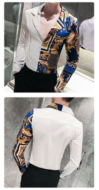 Men Shirt Long Sleeve Patchwork