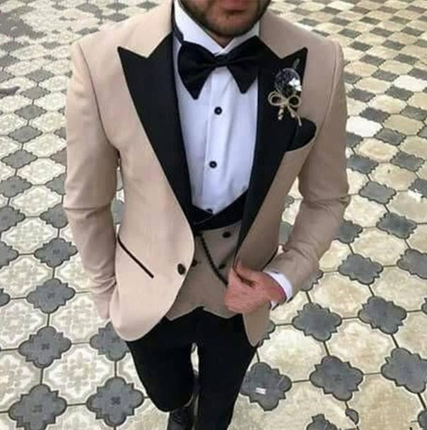 Pink With Black Lapel Suits for Men Custom Made